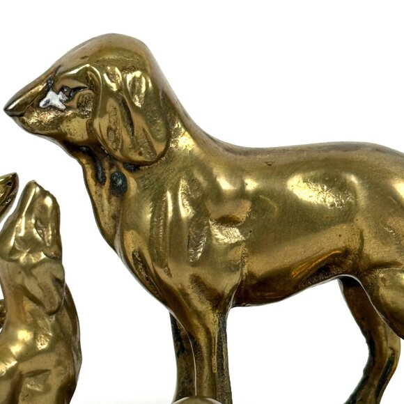 Vintage Brass Dog Figurine Pack Scene Rustic Hunting Decor Ornate Canine Decor - Picture 7 of 9